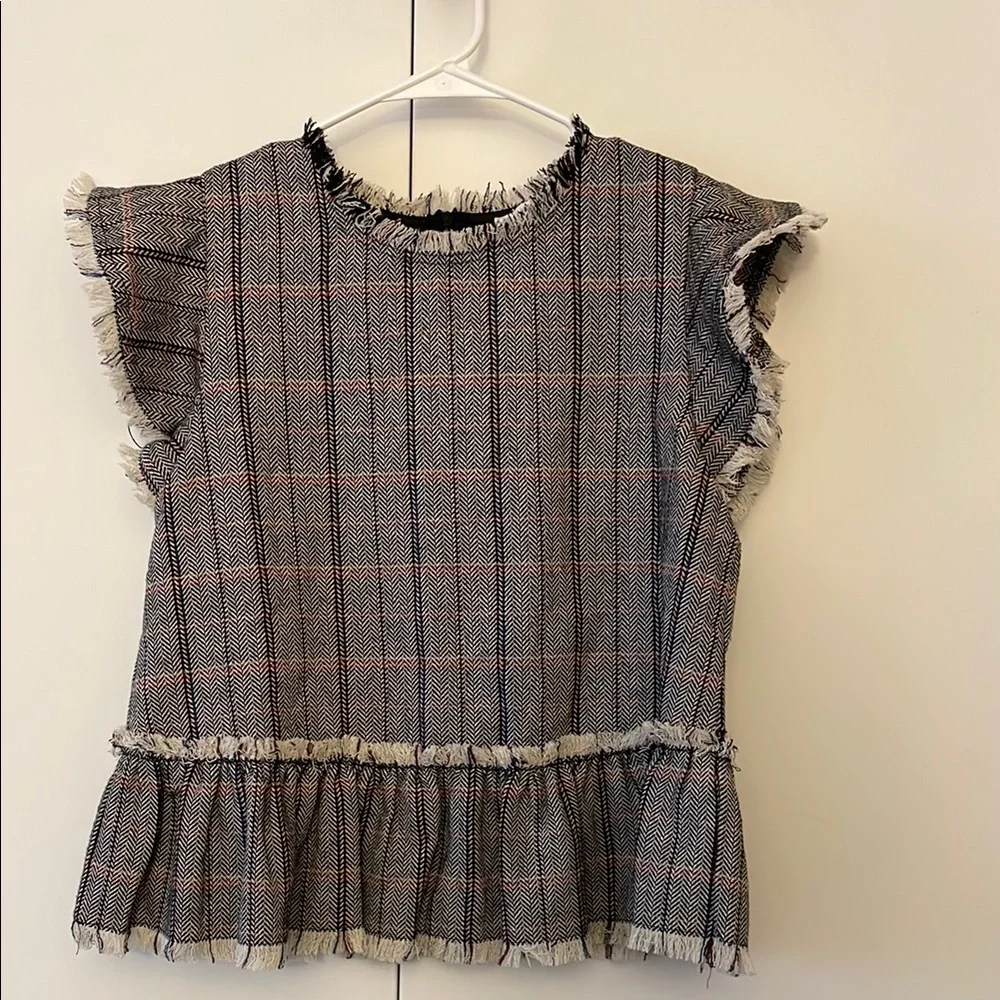 THML herringbone tweed fringe top. Size S. - Picture 2 of 16